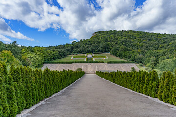 Place of commemoration. Cemetery near the Italian Monte Cassino where Polish soldiers are buried. - obrazy, fototapety, plakaty
