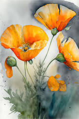Poppy flower water color illustration