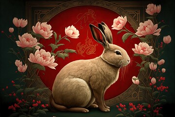 Fototapeta na wymiar Chinese new year 2023, year of the rabbit, generative ai
