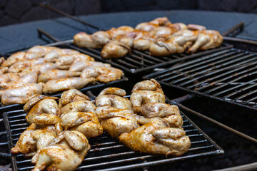 Chicken meat on the vulcanic grill on Lanzarote Island