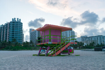 Fototapeta na wymiar Lifeguard Tower in Miami, Florida