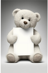 Cute teddy bear holding a blank white card, teddy bear, valentines day background, teddy bear Mock up 
