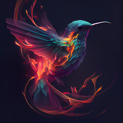 Obraz premium Lightning humminbird coated in fire generative ai