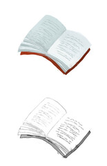 Fototapeta premium cartoon scene with torn old book or notebook isolated illustration for children