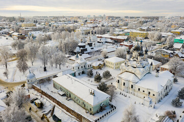 Aerial view of architectural ensemble of Annunciation Monastery and Holy Trinity Convent in Murom...