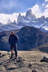 Naklejka premium young man trekking in El Chalten, Argentina