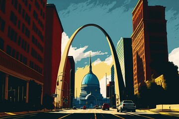 An illustration of the St. Louis arch. AI generated art.  - obrazy, fototapety, plakaty