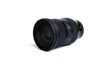 Black camera lens isolated in white background
