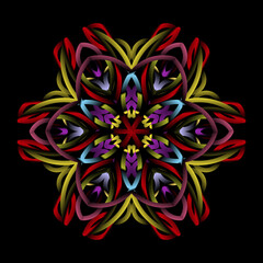 Beautiful colourful gradient flowers line art of traditional abstract symbol batik dayak ornament design template elements
