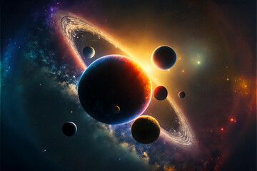 Fototapeta na wymiar Space astronomy wallpaper, background. Extrasolar planets. Generative AI.
