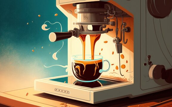 It shows the extraction of espresso. I captured it in a beautiful photograph along with the espresso extraction process. Generative AI