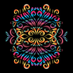 Beautiful colourful gradient flowers line art of traditional abstract symbol batik dayak ornament design template elements
