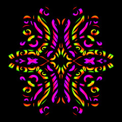 Beautiful colourful gradient flowers line art of traditional abstract symbol batik dayak ornament design template elements
