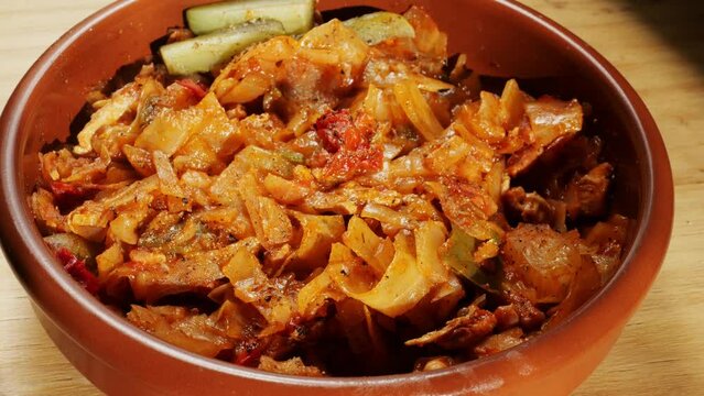 Stuffed cabbage with meat and tomato sauce, traditional Hungarian homemade food.