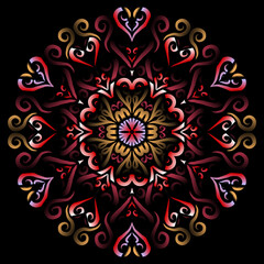 Beautiful colourful gradient flowers line art of traditional abstract symbol batik dayak ornament design template elements
