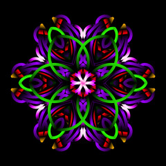 Beautiful colourful gradient flowers line art of traditional abstract symbol batik dayak ornament design template elements
