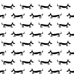 Funny black and white seamless pattern with doodle dog silhouettes. Textile design
