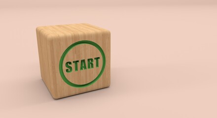 wooden block with the name start on a plain background (3d illustration)