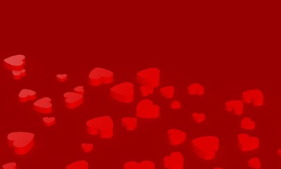 Red hearts of various sizes on pure red background. 3D illustration. 3D CG. 3D illustration.