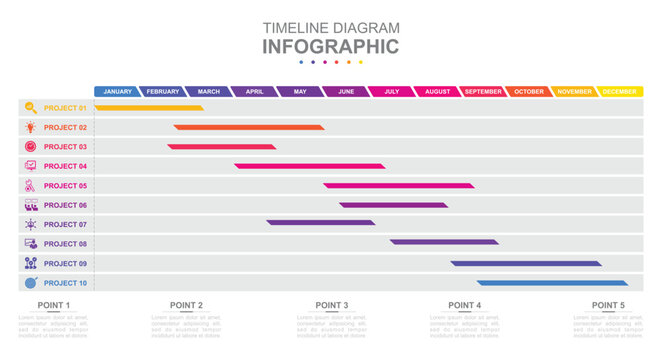 Infographic business template. Monthly modern Timeline Gantt chart with table. Concept presentation.