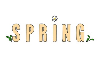 spring word texrt on white background illustration colorful, seasons