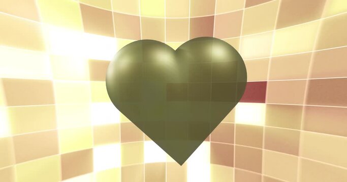 Animation of gold heart moving over glowing squares
