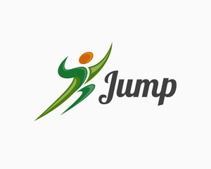 abstract human jump health logo design template illustration