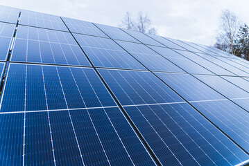 Slow shot of blue color photovoltaic panels. Shot is extreme close-up. High quality photo