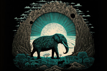 surreal elephant with massive tusks, a doom sky, and dark energy (generative AI)