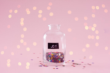 Joy message in a glass jar, mental health.
