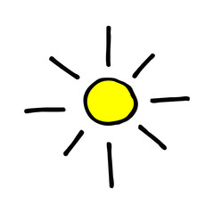 YELLOW SUN CARTOON HIGHLIGHTED WITH BLACK MARKER, PNG