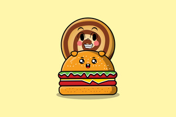 Cute Cookies cartoon character hiding in burger illustration in flat modern design