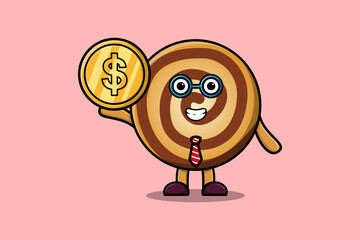 Cookies successful businessman holding gold coin cartoon vector image 