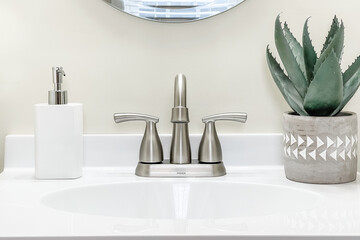 Residential Bathroom with Brushed Nickel Finishes