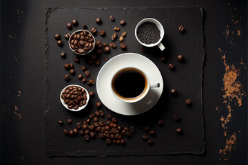 Obraz na płótnie Canvas cup of coffee and coffee beans generative ai 