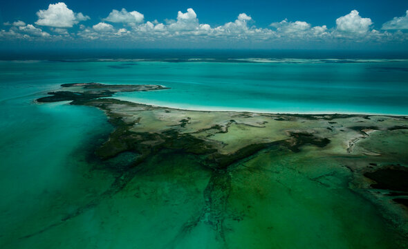 An aerial of a caye in Belize.