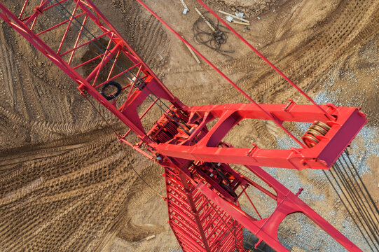 Red crane, construction site, Decatur, Georgia, USA