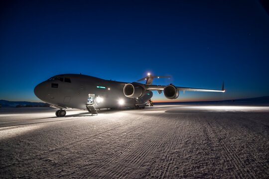 A USAF C-17 Globemaster at McMurdo Station, Antarctica.