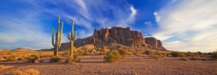 View of the Superstion Mountain Range from Lost Dutchman State Park in Apache Junction, Arizona, USA.