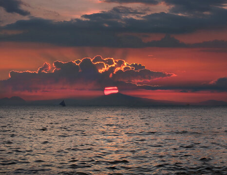 Sailboat in sea at sunset, Boracay, Aklan, Philippines