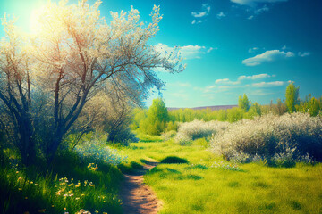 Beautiful Spring Landscape - Generative Ai
