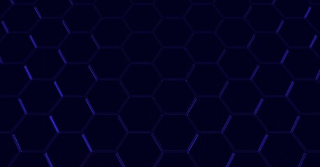 Hexagonal blue neon gaming background textures in dark mode. Dark gaming background suitable for your background. Illustration 3d rendering design.