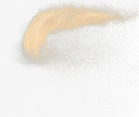 Fototapeta na wymiar Sand flying explosion, Golden sand wave explode. Abstract sands cloud fly. Yellow colored sand splash throwing in Air. Black background Isolated high speed shutter, throwing freeze stop motion
