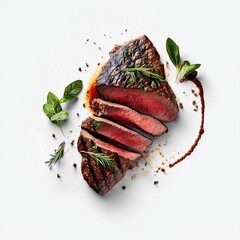 Raw steak and rosemary. Generated AI image	
 - obrazy, fototapety, plakaty