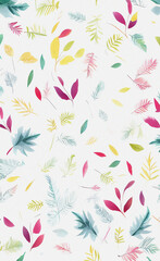 Fototapeta premium Colorful background with flowers and leaves, floral illustration, pattern