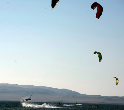 Main spot of Kitsurfing on bay paracas in ocean pacific peru