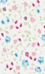 Colorful background with flowers and leaves, floral illustration, pattern