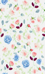 Colorful background with flowers and leaves, floral illustration, pattern