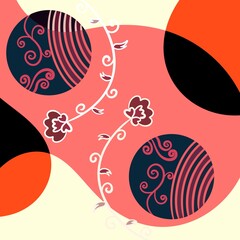 Minimalist flowers in modern and red background with black, modern nature, botanical, chinese style Ilustración sin título