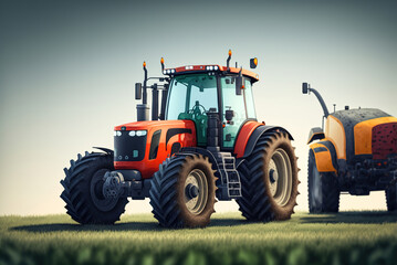 Obraz premium Illustration of a tractor to work the field, AI generated.